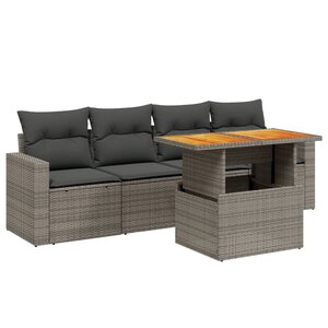 vidaXL Salon de jardin 5 Pièces avec coussins gris résine tressée