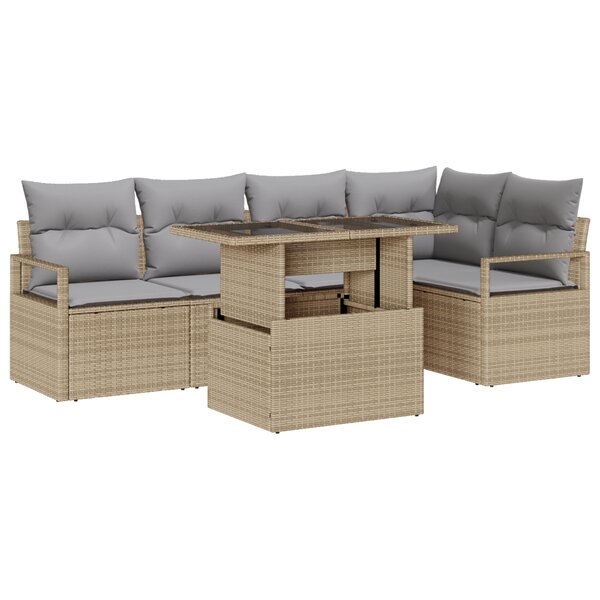 vidaXL Canapé de jardin 6 pièces avec coussins Beige Poly Rattan