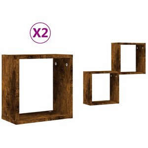 vidaXL Étagères murales sous forme de cube 2 Pièces chêne fumé 30x15x30cm