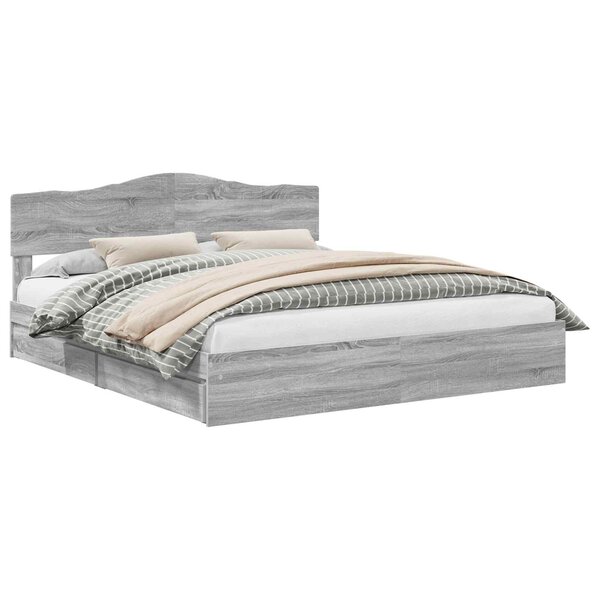 vidaXL Lit de Rangement Gris Sonoma 200 x 200 cm Bois d'ingénierie