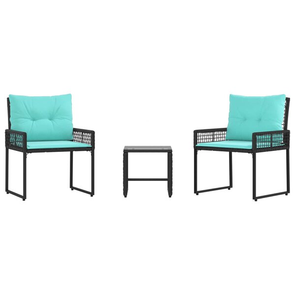 vidaXL Ensemble de meubles d'extérieur 3 pc Noir et turquoise