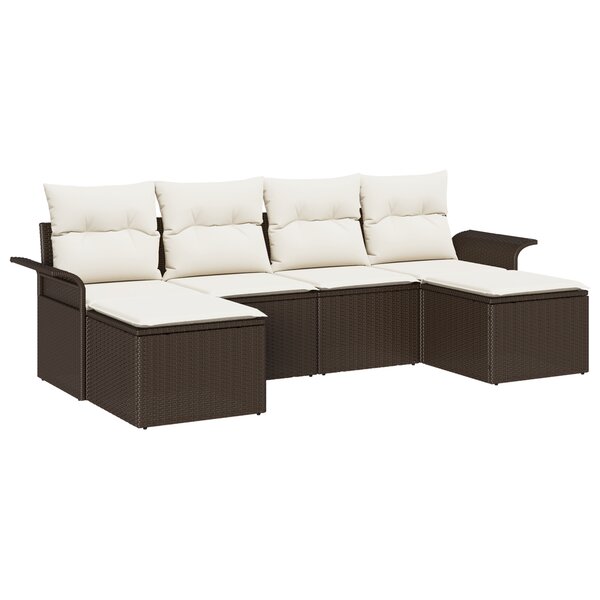 vidaXL Ensemble de Canapés de Jardin 6 Pièces avec Coussins Marron Poly Rotin