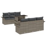 Ensemble de Canapé de Jardin de 7 pièces avec Coussins Gris en Rattan Poly
