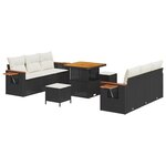 Ensemble de Canapés de Jardin 9 Pièces avec Coussins Noir Rotin Poly Acacia