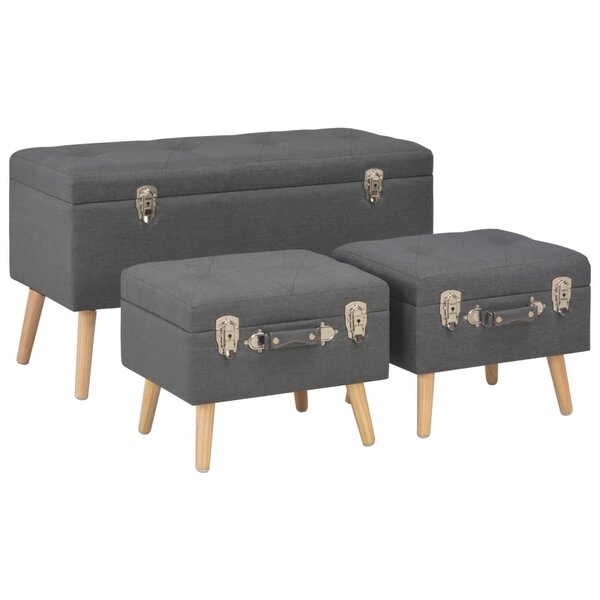 vidaXL Tabourets de rangement lot de 3 Gris foncé Tissu
