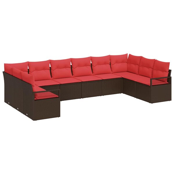 vidaXL Ensemble de canapé de jardin 10 Pièces Marron et rouge