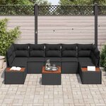 vidaXL Ensemble de canapé de jardin avec coussin 8 Pièces Noir Poly rotin