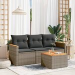 vidaXL Salon de jardin 4 Pièces avec coussins gris résine tressée