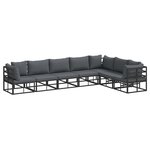 vidaXL Ensemble de canapé de jardin avec coussin 7 Pièces Noir Aluminium