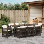 Ensemble de salle à manger de jardin 9 pièces vidaXL avec coussins en rotin poly marron