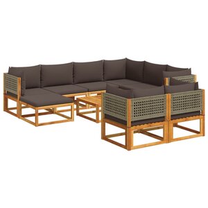 vidaXL Ensemble de canapés de jardin 10 pièces avec coussins en bois d'acacia et rotin