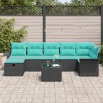 vidaXL Ensemble de canapé de jardin avec coussin 8 Pièces Noir Poly rotin