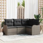 vidaXL Ensemble de canapé de jardin avec coussin 4 Pièces Gris Poly rotin