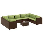 vidaXL Salon de jardin 10 Pièces avec coussins marron résine tressée