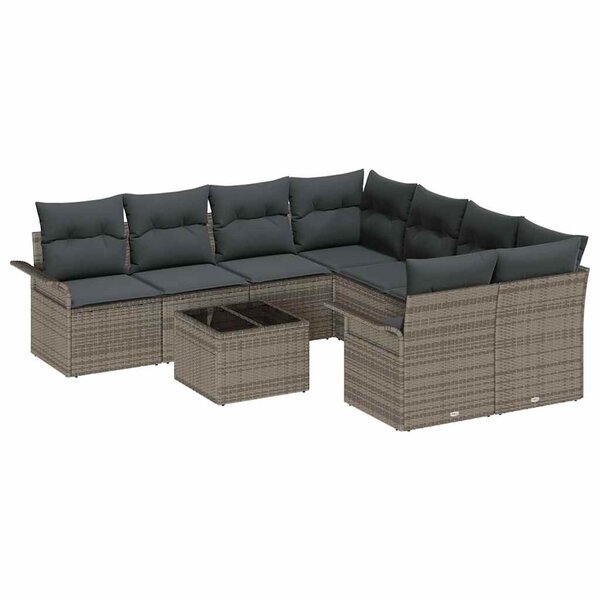 vidaXL Ensemble de canapé de jardin avec coussin 9 Pièces Gris polyrotin