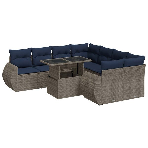 vidaXL Salon de jardin avec coussins 9 Pièces gris résine tressée acacia