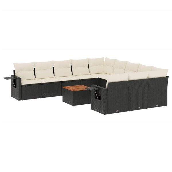 vidaXL Salon de jardin 12 Pièces avec coussins noir résine tressée