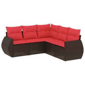 vidaXL Salon de jardin avec coussins 5 Pièces marron résine tressée