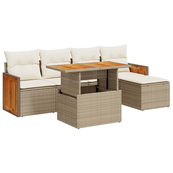 vidaXL Salon de jardin 6 Pièces avec coussins beige résine tressée acacia