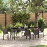 Ensemble de salle à manger de jardin 7 pièces avec des coussins en poly rotin marron
