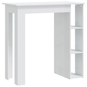 vidaXL Table de bar et étagère Blanc brillant Bois d'ingénierie