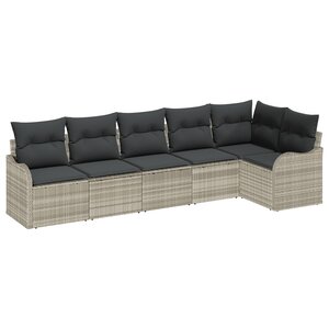 Ensemble de Canapé de Jardin 6 Pièces avec Coussins en Rotin Poly Gris Clair