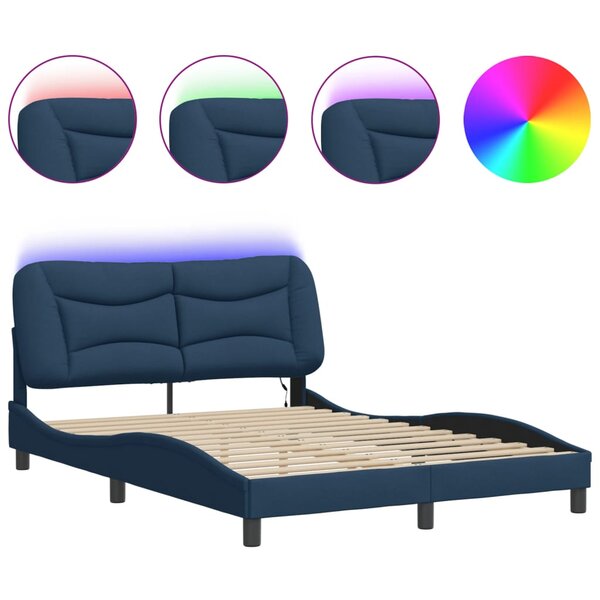 vidaXL Cadre de lit avec LED sans matelas Hvar bleu 120x200 cm tissu