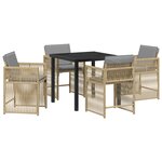vidaXL Ensemble de salle à manger de jardin de 5 pièces avec coussins Beige Poly Rattan