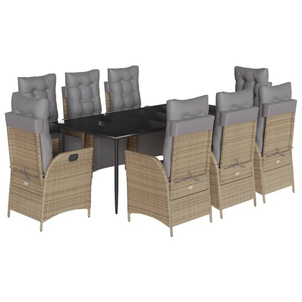 vidaXL Ensemble à manger de jardin et coussins 9 Pièces mélange beige