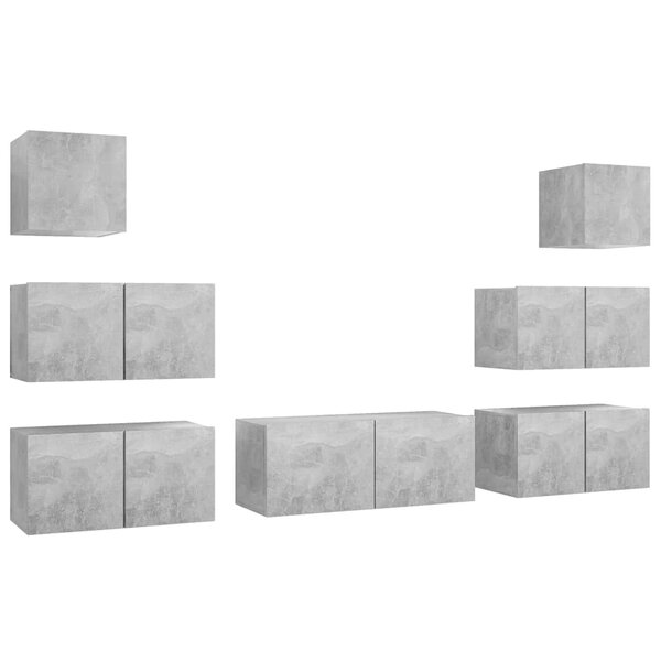 vidaXL Ensemble de meubles TV 7 Pièces Gris béton Bois d'ingénierie