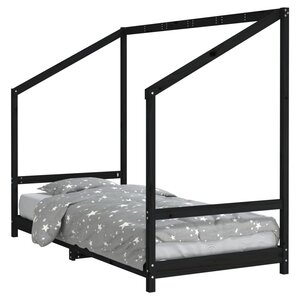 vidaXL Cadre de lit pour enfants noir 90x190 cm bois de pin massif