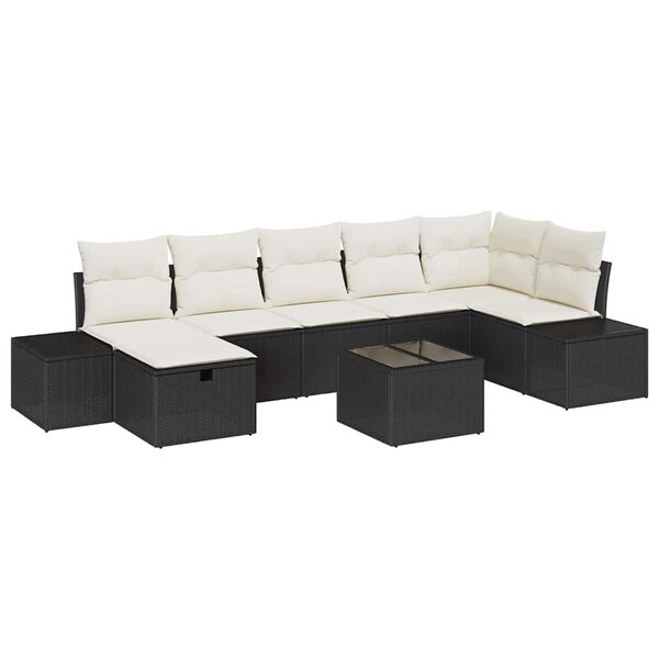 vidaXL Ensemble de canapé de jardin avec coussin 8 Pièces Noir Poly rotin