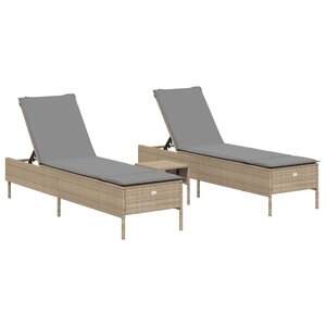 vidaXL Ensemble de chaises longues avec coussins 3Pièces beige poly rotin