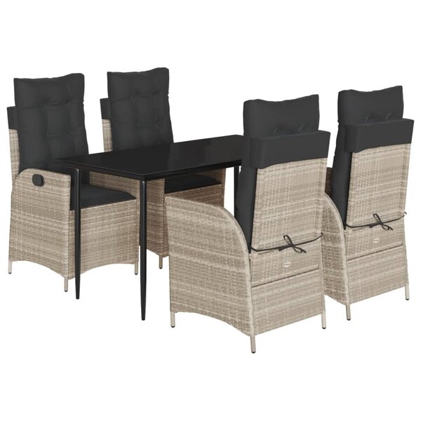 vidaXL Ensemble à manger de jardin et coussins 5 Pièces gris clair rotin