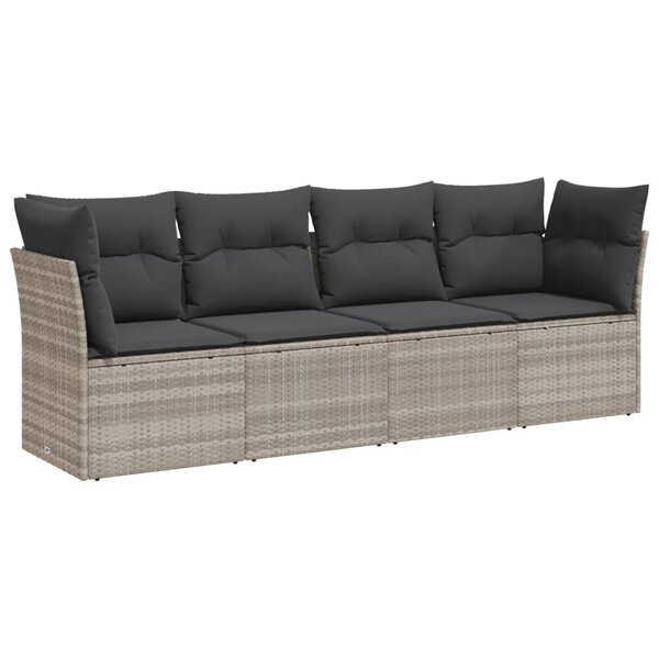 vidaXL Salon de jardin 4 Pièces avec coussins gris clair résine tressée