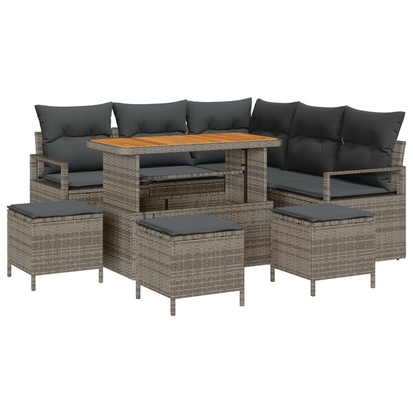 Ensemble de canapés de jardin de 9 pièces avec coussins Gris Poly Rattan Acacia