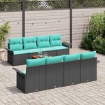 vidaXL Ensemble de canapé de jardin avec coussin 9 Pièces Noir polyrotin