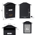 Boîte aux Lettres en Acier  Villa E5004  Anti-pluie  Facile à Installer  Noir