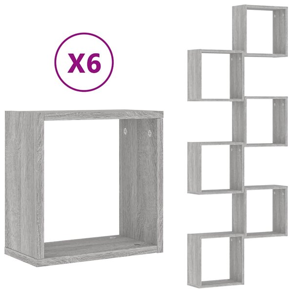 vidaXL Étagères cube murales 6 Pièces sonoma gris 30x15x30 cm