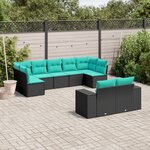 vidaXL Salon de jardin 9 Pièces avec coussins noir résine tressée
