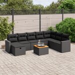 vidaXL Salon de jardin 9 Pièces avec coussins noir résine tressée