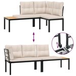vidaXL Ensemble de banc de jardin avec coussins 3 Pièces noir