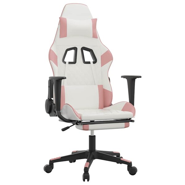 vidaXL Chaise de jeu de massage avec repose-pied Blanc&Rose Similicuir