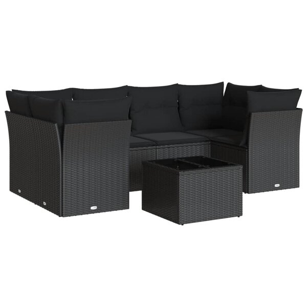 vidaXL Salon de jardin 7 Pièces avec coussins noir résine tressée