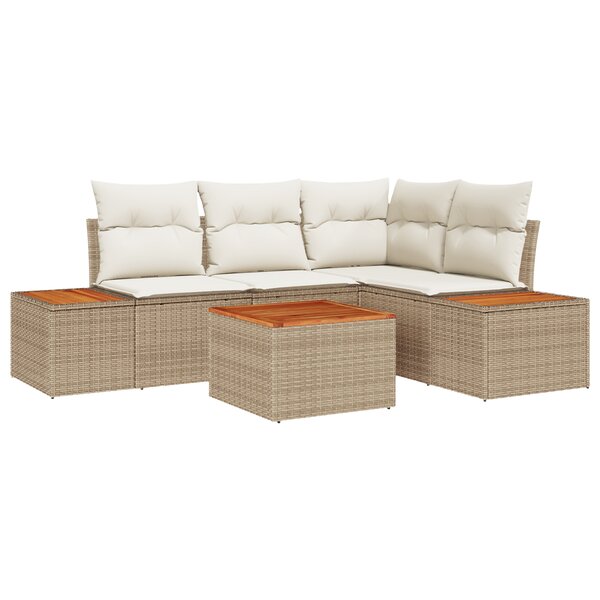 vidaXL Ensemble de Canapé 5 Pièces de Jardin avec Coussins Beige Poly Rattan Acacia