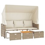 vidaXL Canapé de jardin 3 places avec auvent et tabourets beige rotin