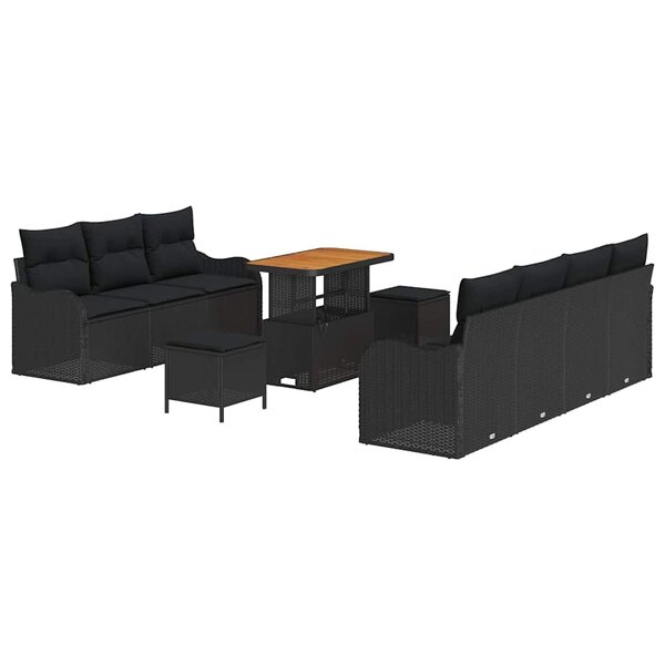 vidaXL Ensemble de canapé de jardin avec coussin 10 Pièces Noir