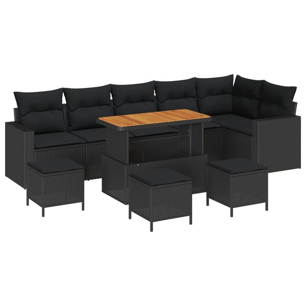vidaXL Ensemble de canapé de jardin avec coussin 12 Pièces Noir polyrotin