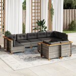 vidaXL Salon de jardin avec coussins 10 Pièces gris résine tressée