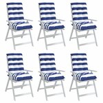 vidaXL Coussins de chaise à dossier bas lot de 6 rayures bleu/blanc